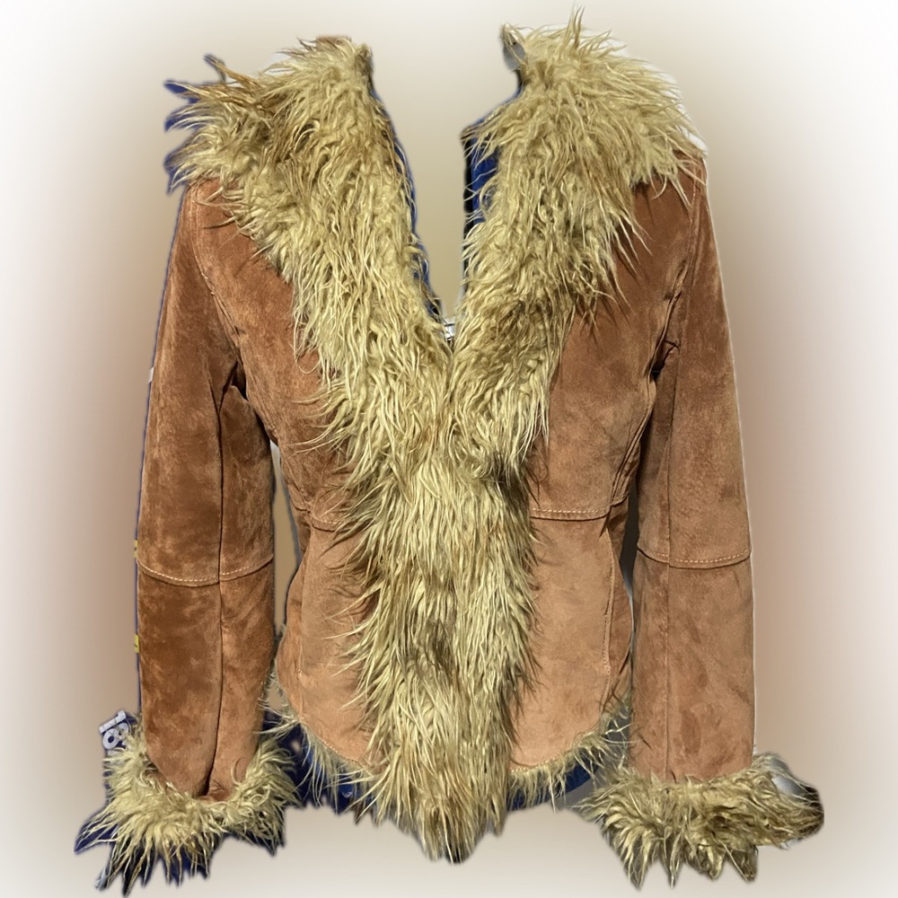 Vintage Tan Faux Fur & Leather Penny Lane Jacket